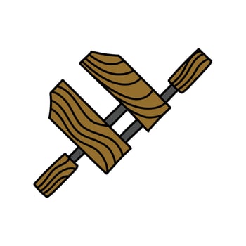 wooden wood clamp hand drawn color illustration vector