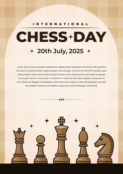 International Chess Day Celebration Poster with Chess Piece Icons vector