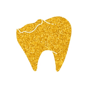 Unhealthy tooth drawing in gold color style vector