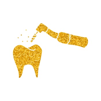 Dentist tooth drill drawing in gold color style vector