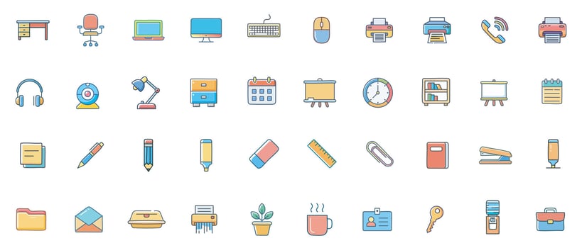 Office equipment and supplies icons vector