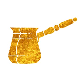 Turkish persian traditional coffee making cup drawing in realistic gold color style vector