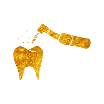 Dentist tooth drill drawing in realistic gold color style vector