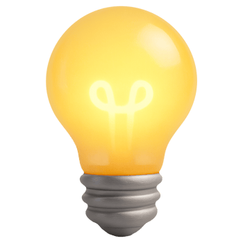 Yellow 3D light bulb icon in plasticky style isolated on transparent background for idea innovation and creativity interface png