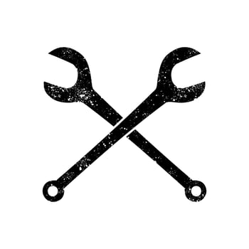Woodworking table saw arbor wrenches black hand drawn icon in grunge look vector