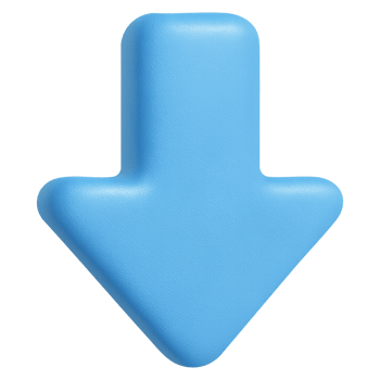 Blue 3D download or down arrow icon in plasticky style isolated on transparent background for web app interface png