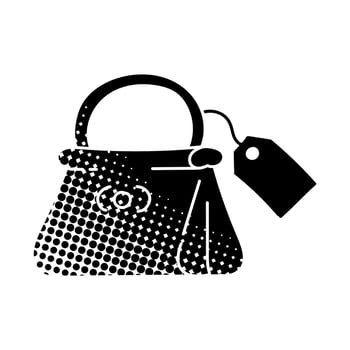 Designer bag black hand drawn icon in halftone texture style vector