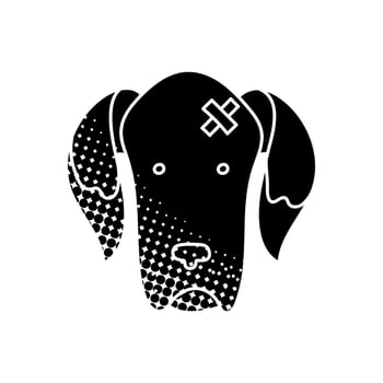 Injured dog black hand drawn icon in halftone texture style vector