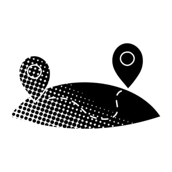 black hand drawn icon in halftone texture map pin route straight vector