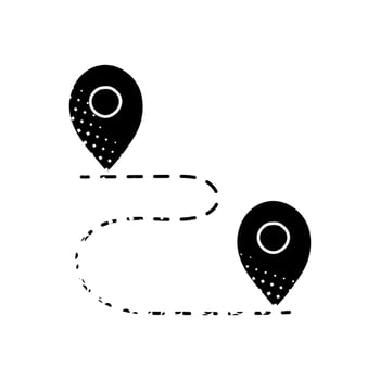 black hand drawn icon in halftone texture map pin route icon simple vector