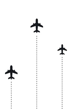 Two airplanes flying in the sky with dotted flight paths vector