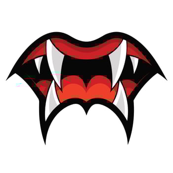 A cartoon vampire fangs with red and white teeth vector