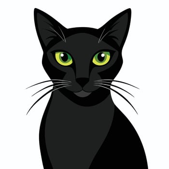 A black cat with green eyes on a white background vector