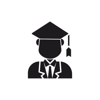 The black silhouette depicts a graduate student wearing a traditional graduation cap, symbolizing academic success and completion. vector