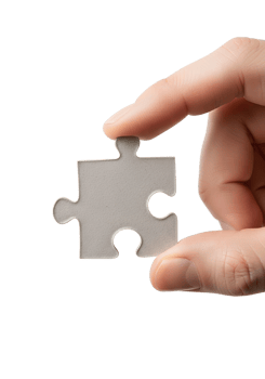 Hand holding single puzzle piece symbolizing completion and problem-solving, teamwork concept, isolated on transparent background png