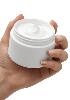 Hand holding jar of white skin care cream, beauty and moisturizing product, isolated on transparent background, cosmetic routine, hydration png