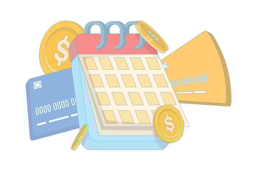 Financial calendar with coins and credit cards vector