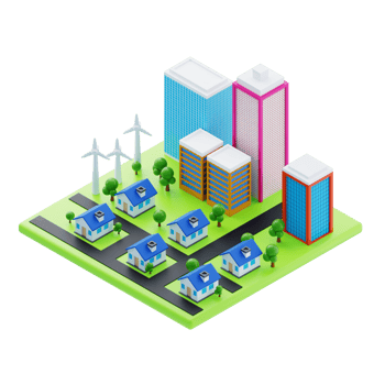 Isometric city with homes and towers. 3d illustration of city with homes and towers png