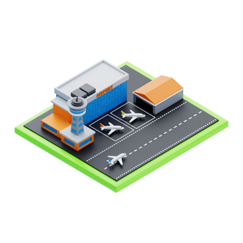 Isometric airport with planes and tower. 3d illustration of airport with planes and tower png