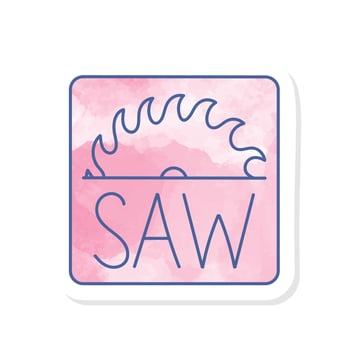Woodworking table saw logotype icon in pink watercolor hand drawn vector