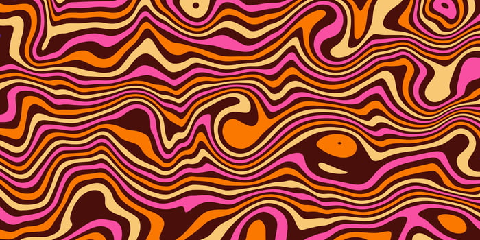 Retro trippy background. Groovy vintage psychedelic wallpaper. Colorful wavy pattern, cover, poster in 60s or 70s, 80s style. Liquid hippie texture vector