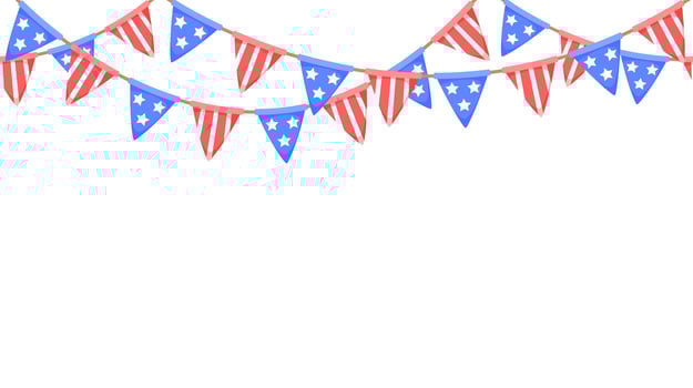 USA flags garland. US patriotic pennants repeating chain. American party bunting decoration. United States flags for celebration background vector