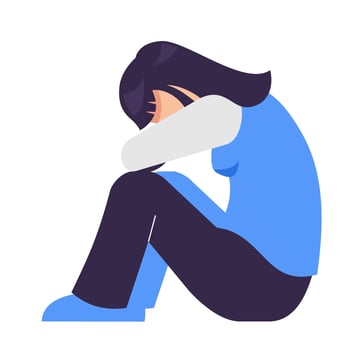 sad girl insecure flat design illustration. sit on the floor and hugging her knees. mental pressure concept vector