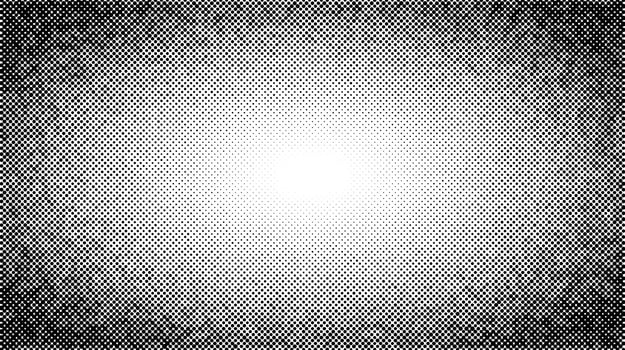 Halftone radial texture. Comic style grain background. Pop art faded textured frame. Grunge sand speckles effect. Dotted particle print wallpaper. Pixel gradient backdrop vector