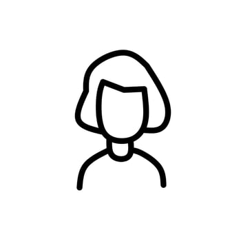 A simple line art illustration of a woman with no face showing a profile portrait and a generic female representation vector