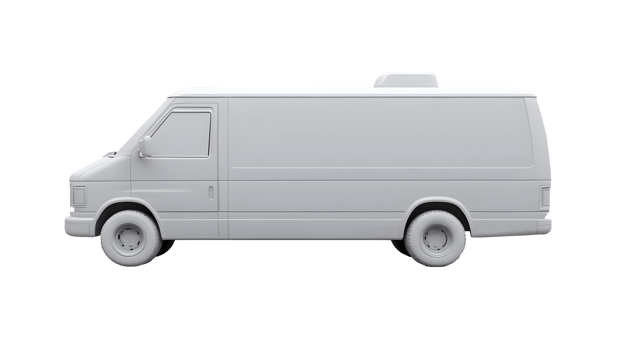 Plain, light gray van, side view, computer graphic, isolated on transparent background. png