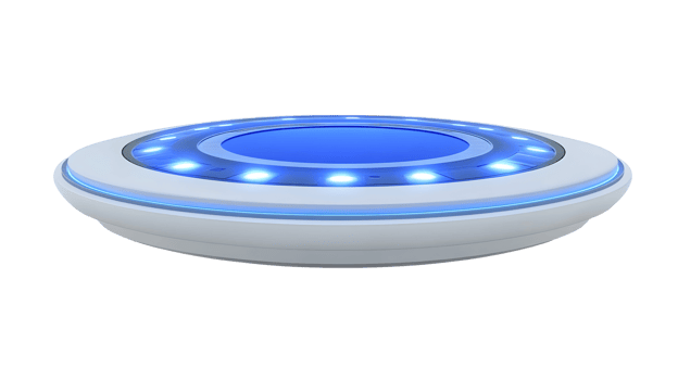 Circular platform with illuminated rings of light, isolated on transparent background. png