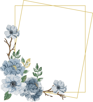 Soft Blue Anemone and Peony Watercolor Flower Frame png