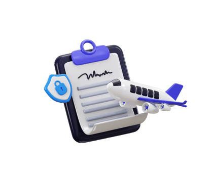 Clipboard with airplane and agreement paper with protect shield icon 3d render concept of Flight travel security insurance icon, Life insurance for Tourism plane trip worldwide illustration png