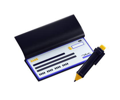 Bank check book with pen icon 3d render concept of banking transaction passbook, bank check payment online financial business transaction icon illustration png