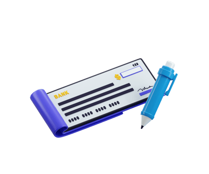 Bank check book with pen icon 3d render concept of banking transaction passbook, banking saving money invoice, bank check payment online financial business transaction icon illustration png