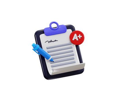 Exam grade board with paper on A plus score icon 3d render concept of academic exam paper for graduation student, school student paper icon illustration png