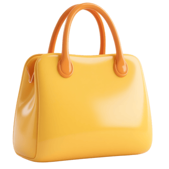 A yellow handbag with orange handles isolated on transparent background png