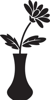 Elegant Black and White Silhouette of a Single Flower in a Vase, Simple Minimalist Home Decor Image vector