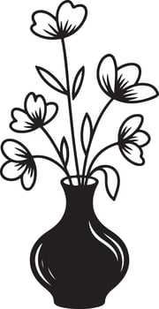 Elegant Black and White Line Art of Flowers in a Vase, Simple Minimalist Floral Design, Serene and Peaceful Home Decor Illustration vector