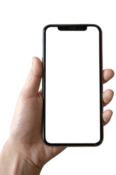 hand holding a smartphone with blank screen png
