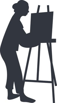 Silhouette of Woman Painting on Canvas with Simple Design, Isolated on White Background vector