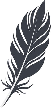 Bird Feather Black Silhouette, Isolated on White Background, vector