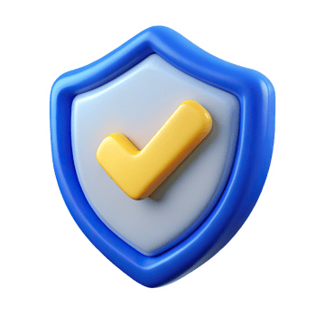 3d blue shield with yellow check mark isolated on transparent background png