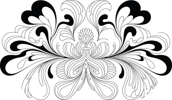 Black and white floral design symmetrical illustration on white background vector