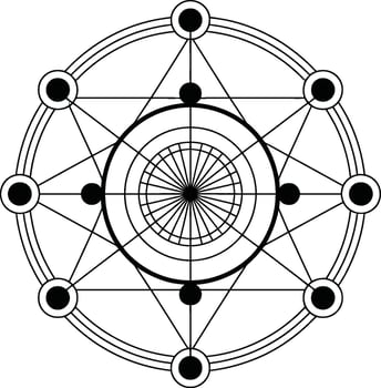Geometric Black and White Radial Diagram with Circles and Lines vector