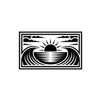 Oceanic Emblem Sun, Waves, and Horizon Silhouette vector