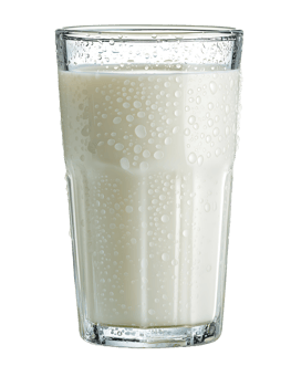 A glass of cold milk with condensation droplets on the outside png
