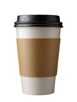 Iced coffee to go in a disposable cup with a paper sleeve water droplets png