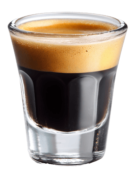 Espresso shot in a clear glass a rich dark brew with a light tan crema on top png