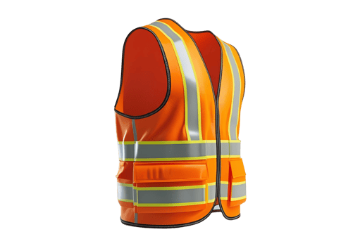 Orange safety vest. 3D rendering for construction gear display. png